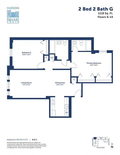 Floor plan for 2 beds, 2 baths, 1118 sqft